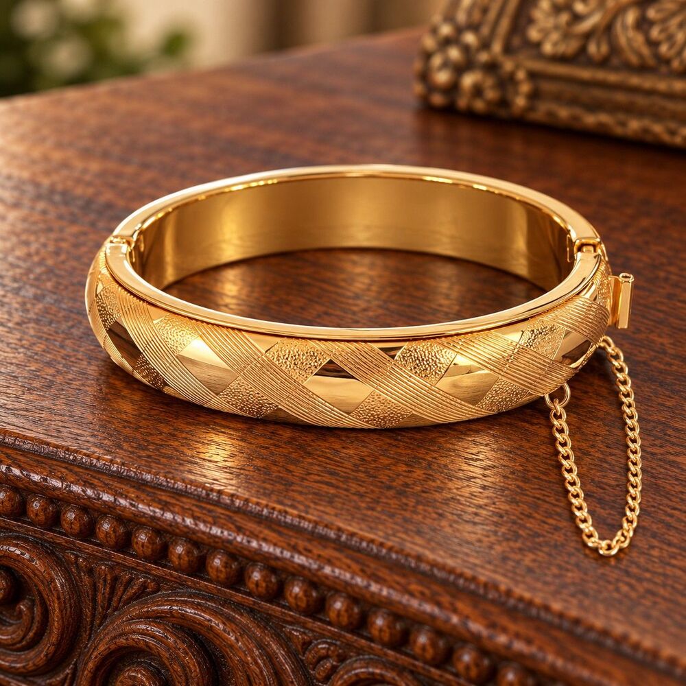 Vintage 1960s Bracelet Gold Filled Diagonal Basket Weave Mid Centur y – 15M